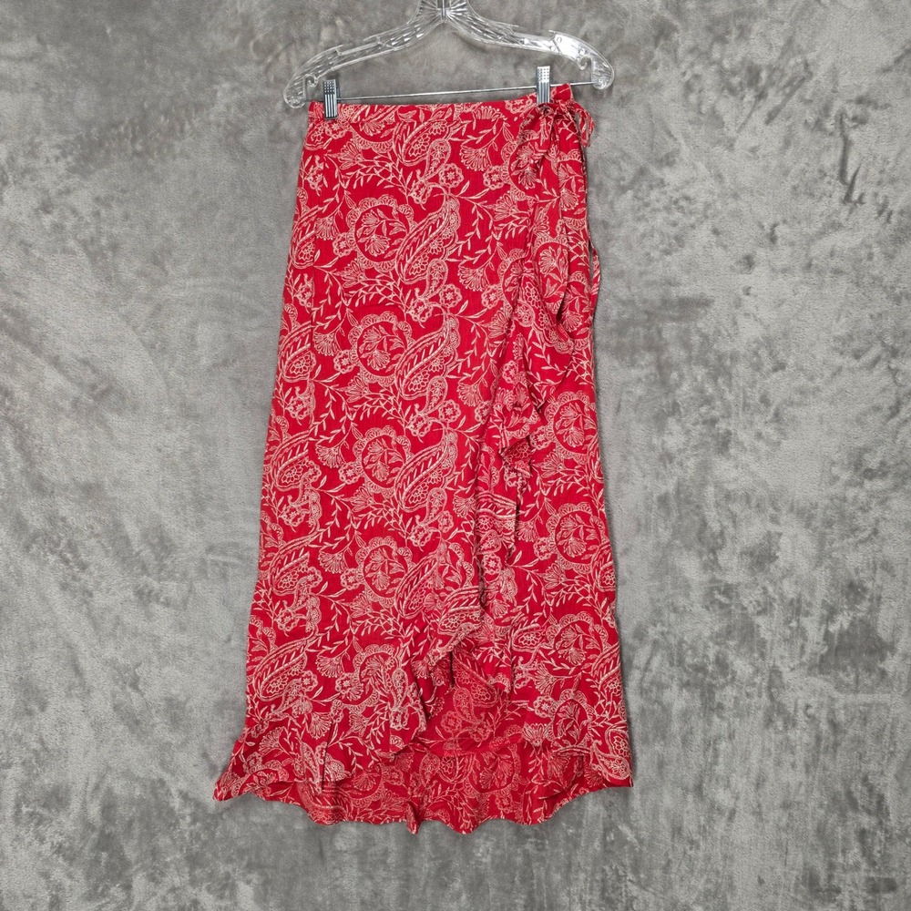 Universal Thread Skirt Women S Red Paisley Faux Wrap Ruffle Maxi Cottage Coastal